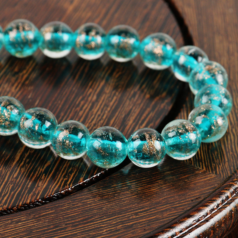 Lampwork Glass Beads Round 8-12mm Dyed Core Gold Foil 100pcs 3