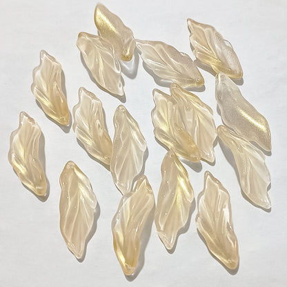 Czech Glass Beads Seaweed Leaf 14x37mm Translucent Green Blue Jasper 100pcs 23