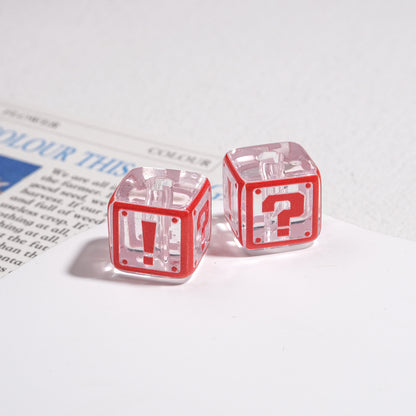 Clear Square Acrylic Beads 14mm Question & Exclamation Mark Pattern 30pcs 12