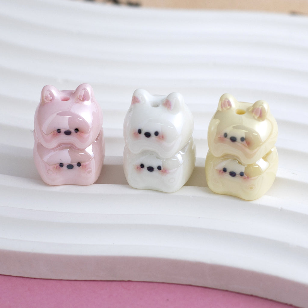 Plating Puppy Stack Resin Beads 24mm Glossy Pastel Colors 10pcs 6