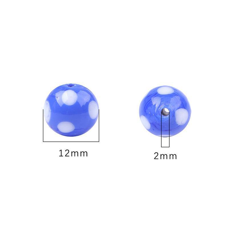Painted Dots Glass Beads 12mm Colorful Glossy 2pcs 5