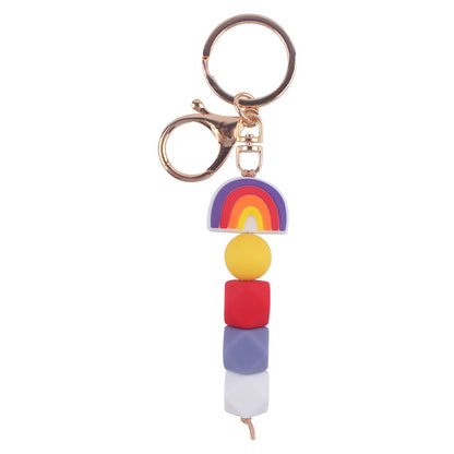 Rainbow Silicone Beaded Keychain with Gold Clasp 14cm 9