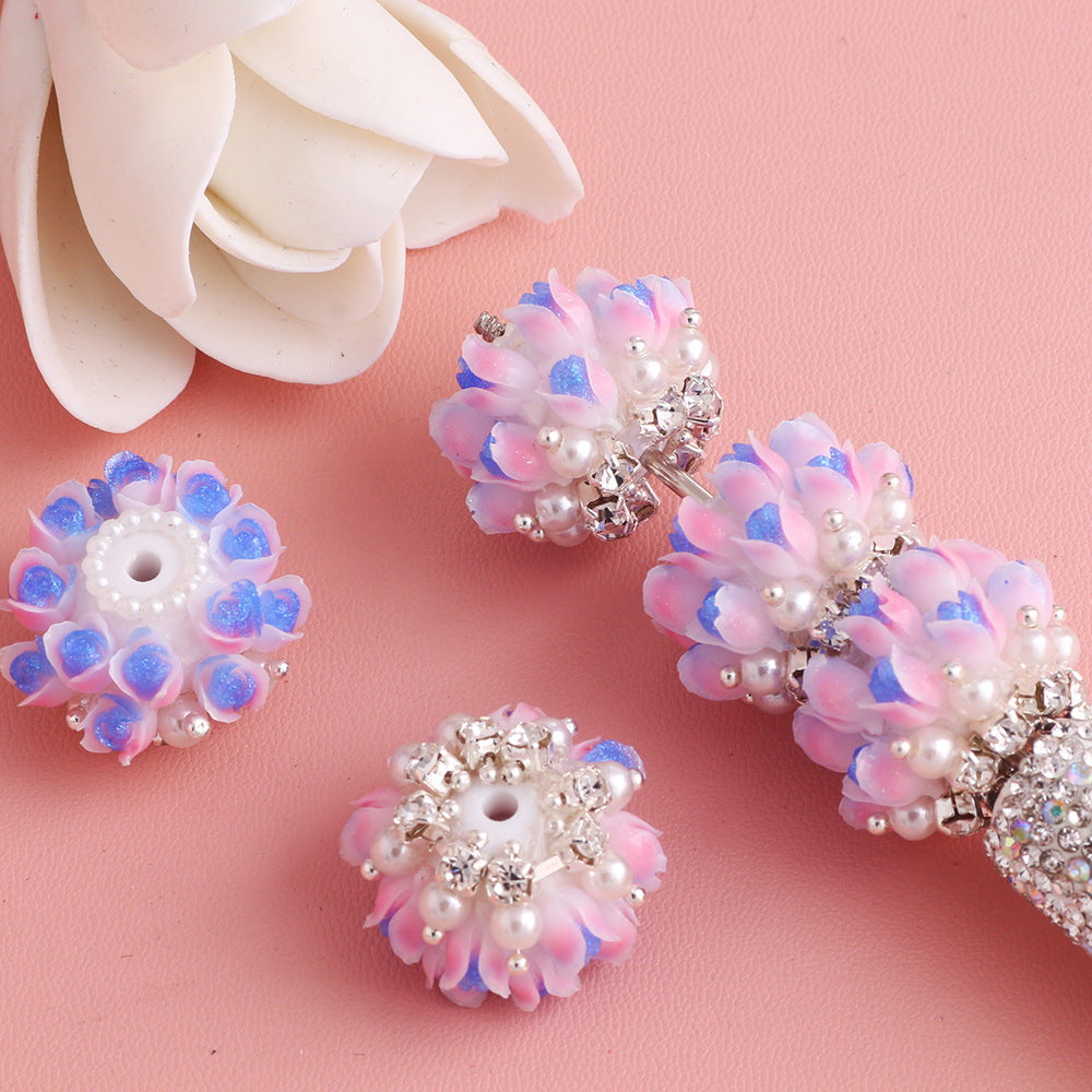 Flower Tiered Ball Resin Beads 22mm Vintage Pearl Accent 5pcs 13