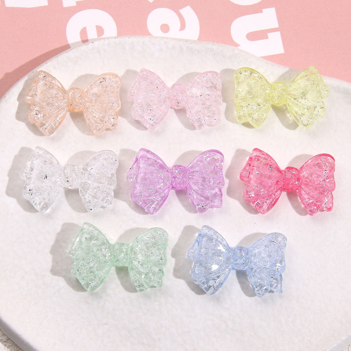 Transparent Bow Acrylic Beads 20x30mm Crackle Pastel 10pcs