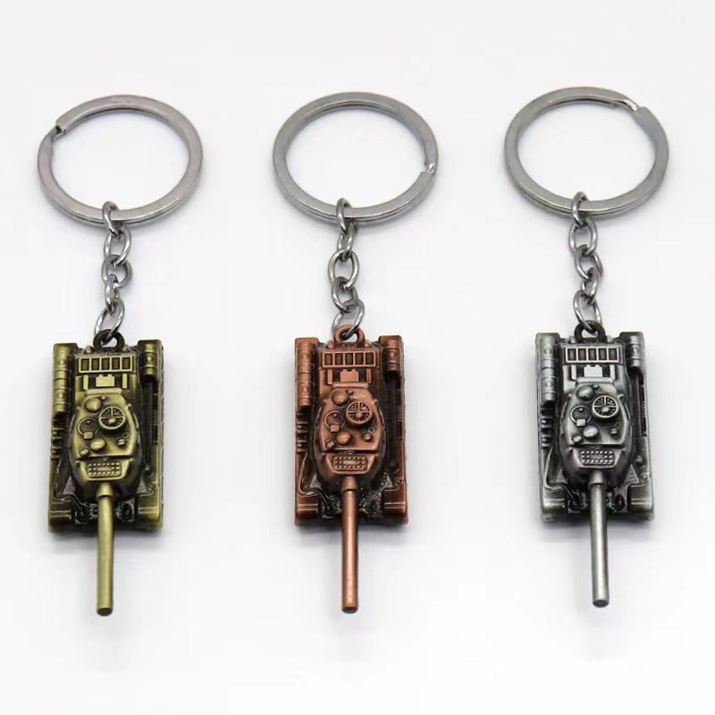 Vintage Alloy Tank Keychain Military Style Antique Finish