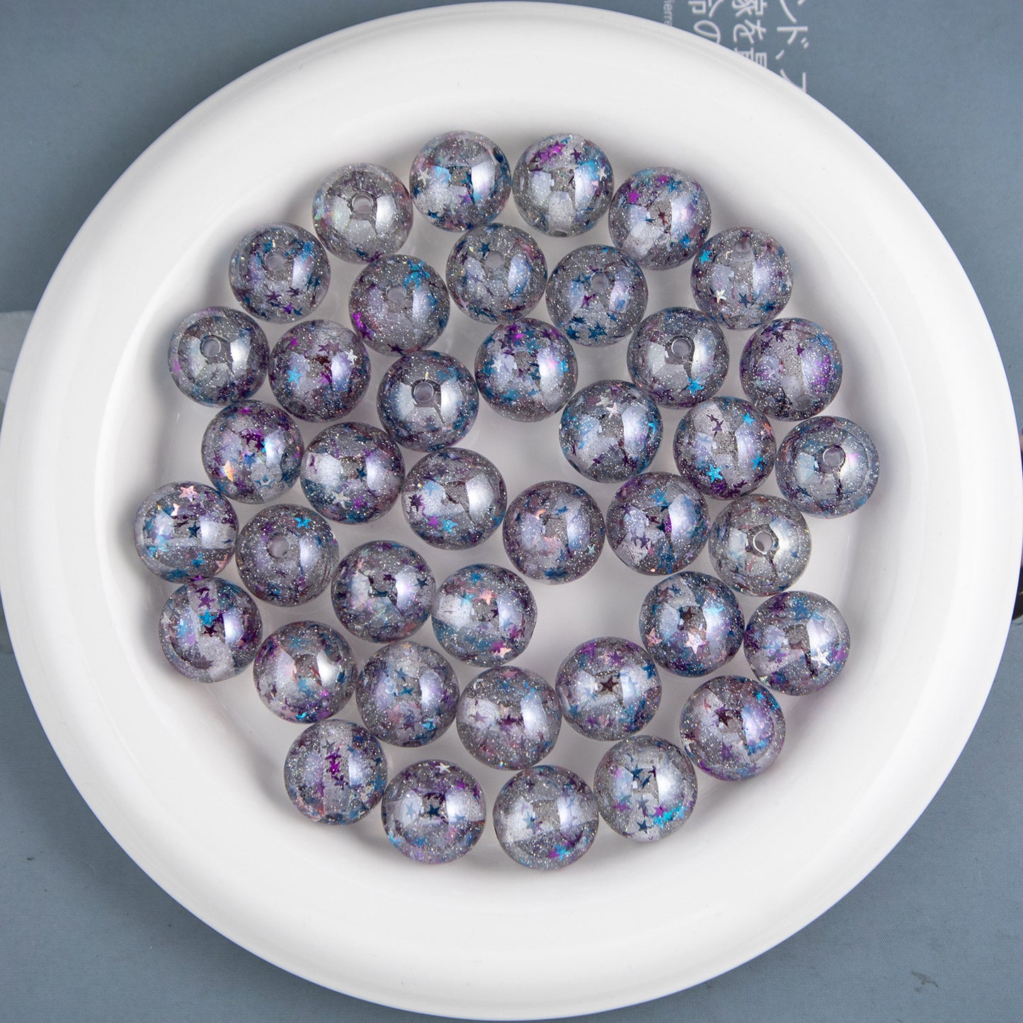 Shimmer Starry Resin Beads 16mm Round Multicolor 10pcs 7