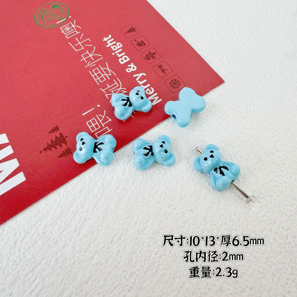 Bear and Double Heart Metal Beads 13mm Baking Painted Alloy 10pcs 6