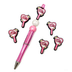 Silicone Focal Beads Double Sided Heart Mirror with Floral Accents 20pcs 5