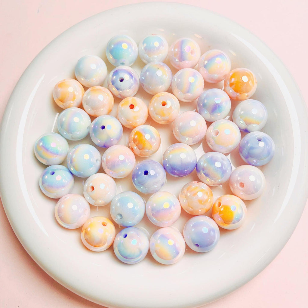 Glow Plating Round Acrylic Beads 16mm Bicolor Pastel 20pcs