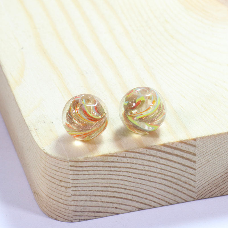 Lampwork Glass Beads Round 12/14mm Transparent Phoenix Tail Gold Foil 5pcs 24