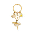 Alloy Dance Girl Keychain Ballet Ballerina Rhinestone Pink Dress