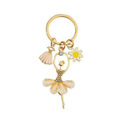 Alloy Dance Girl Keychain Ballet Ballerina Rhinestone Pink Dress