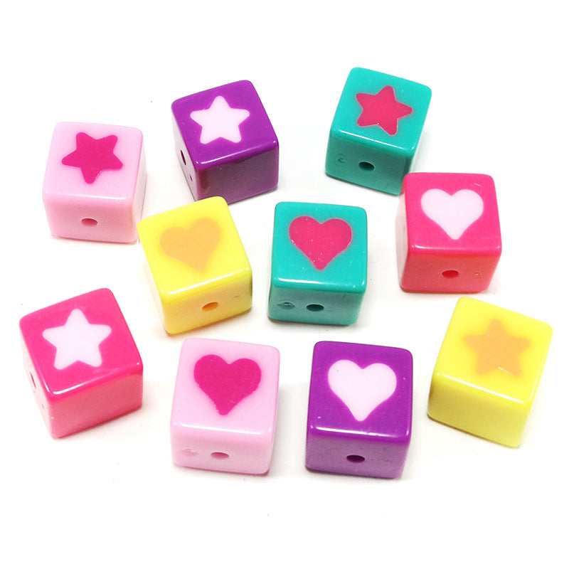 Square Acrylic Beads 11mm Solid Color Heart Star Pattern 20pcs 5