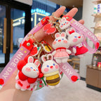PVC Flower Bunny Keychain Cute Rabbit Charm with Nice Day Strap 3