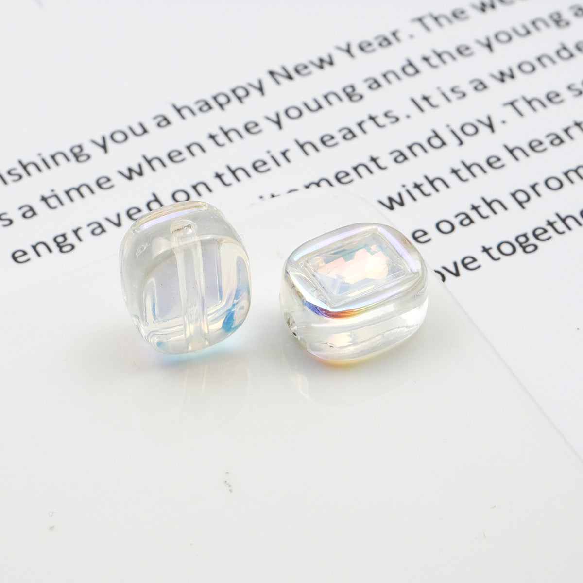 Transparent Square Acrylic Beads 14mm Imitation Zircon Sparkling 20pcs 14