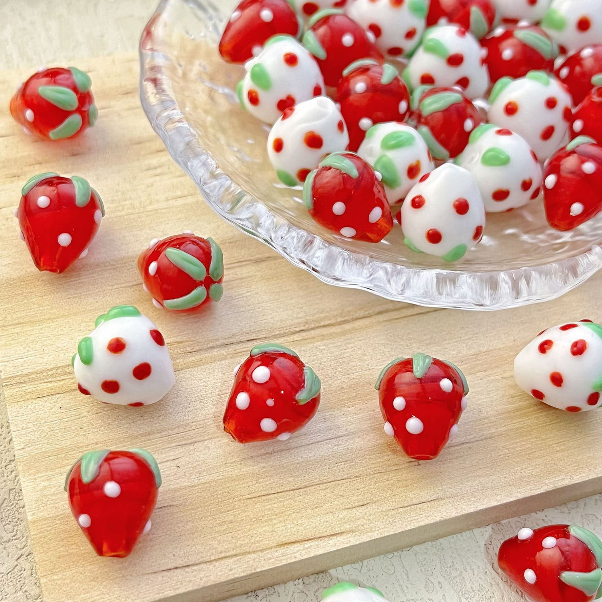 Hand Painted Strawberry Enamel Glass Beads 14mm 1pc