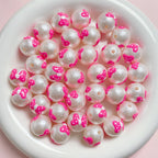 Painted Round Acrylic Beads 16mm Cartoon Hand Painted Imitation Pearl 5pcs 2