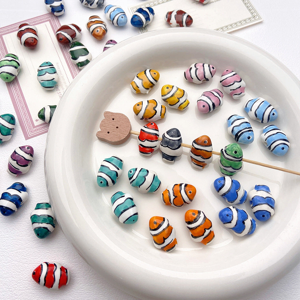 Hand Painted Fish Ceramic Beads 13x19mm Glazed Clownfish 1pc 3