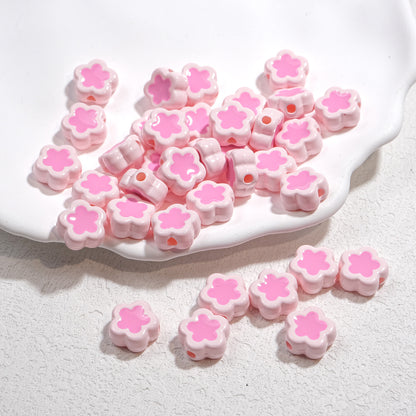 Double-Sided Flower Enamel Acrylic Beads 12mm Dual Color 50pcs 17