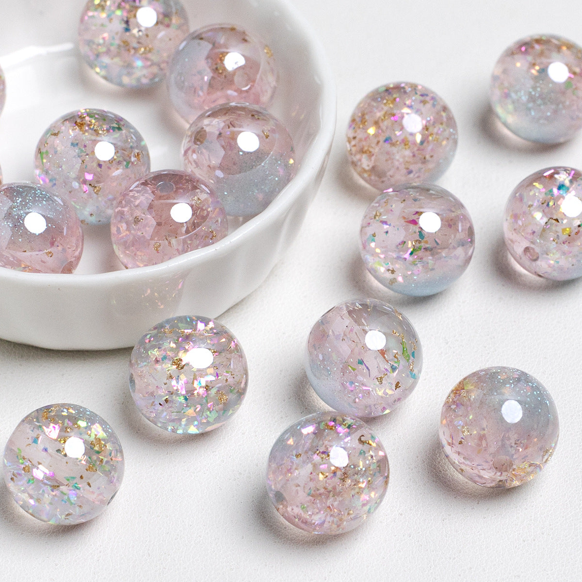 Shimmer Glitter Filled Resin Beads 16mm Round Mixed Colors 10pcs 12