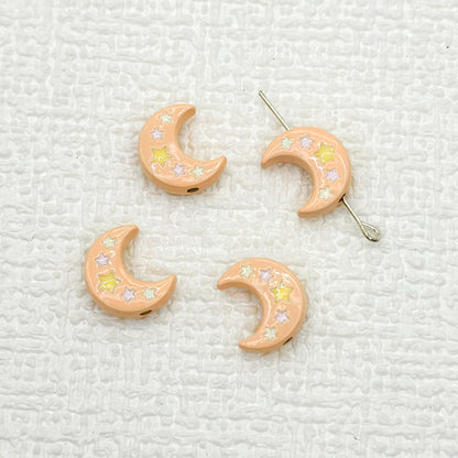 Star Moon Metal Beads 14mm Painted Glossy Celestial 10pcs 9