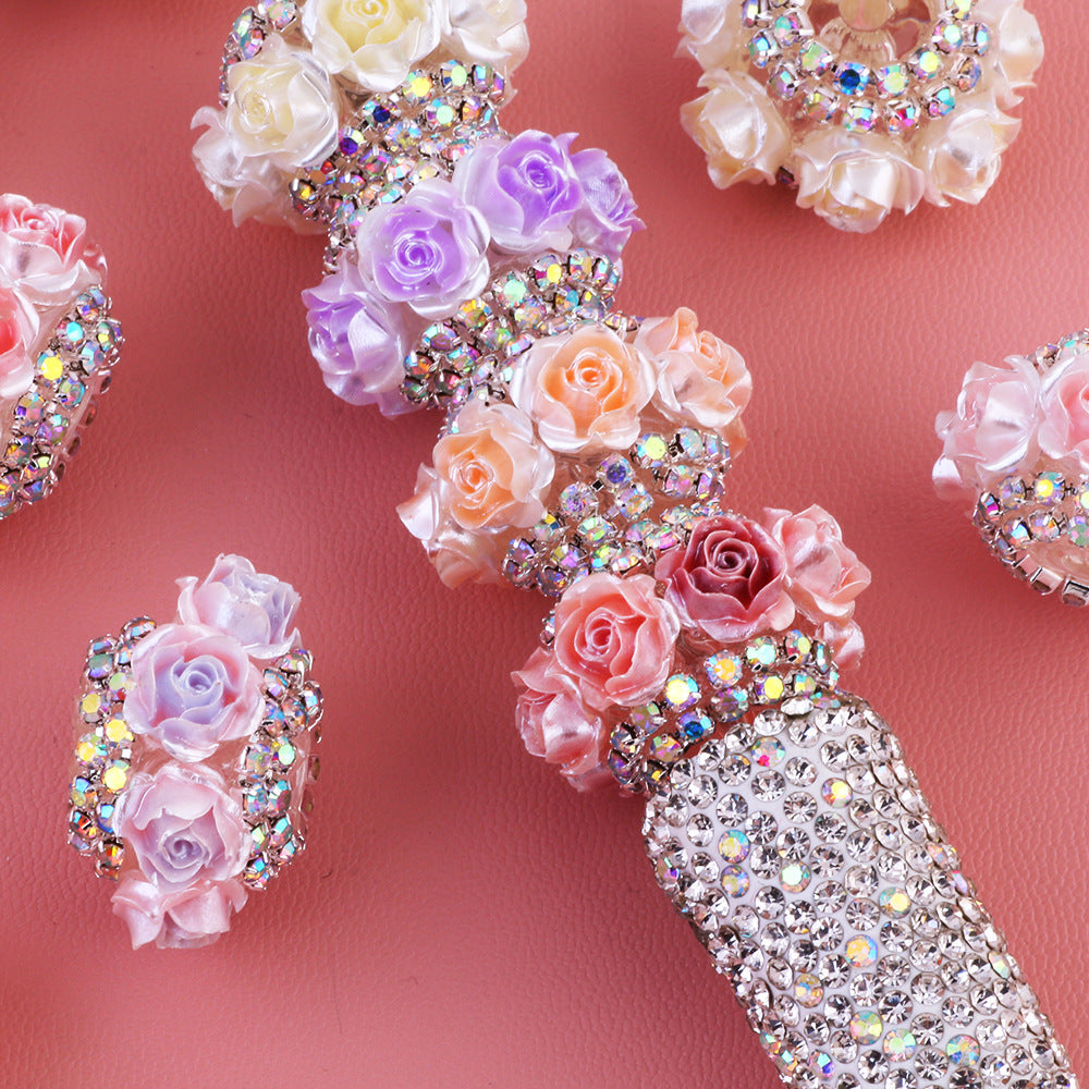3D Rose Wrapped Rhinestone Beads 22mm Resin Floral Design 10pcs