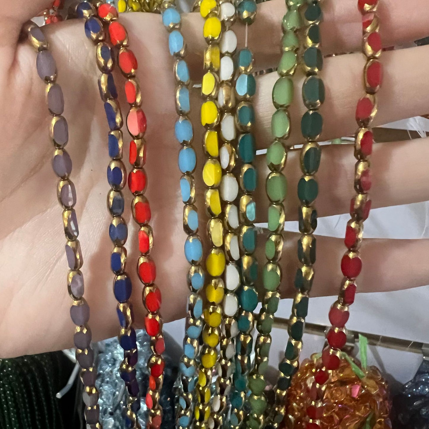 Gilded Oval Seed Glass Beads 4x6mm Plated Gold Frame 96pcs 24