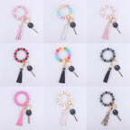 Tassel Silicone Bead Wristlet Keychain with Shiny Spacer Beads