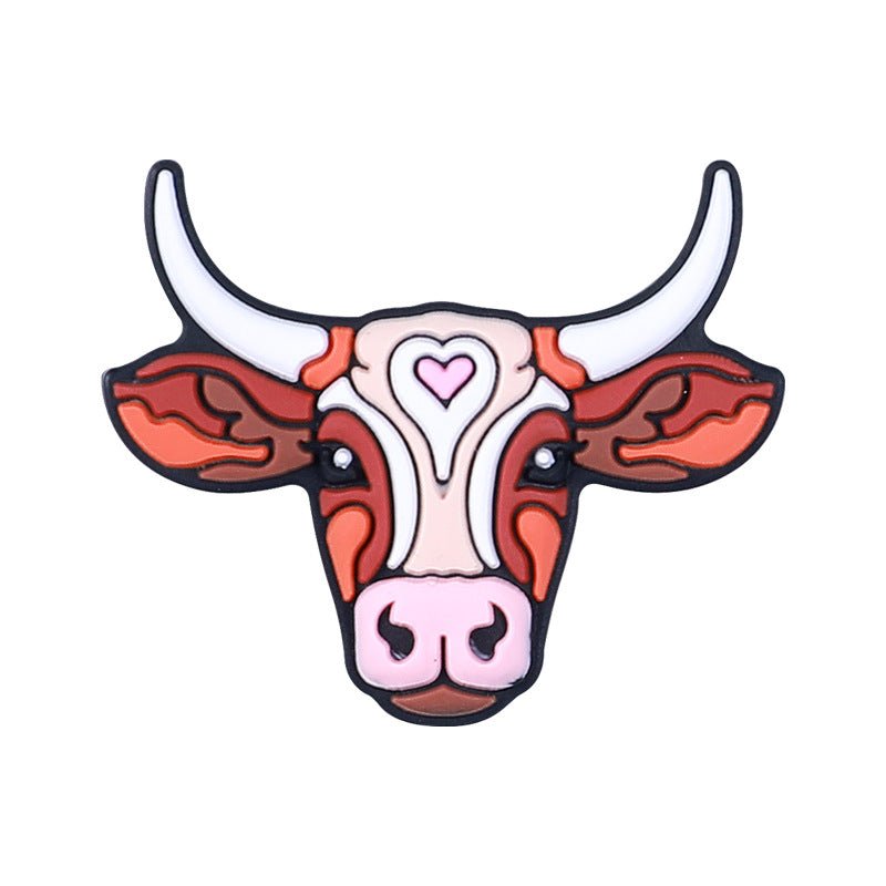 Silicone Focal Beads Farm Highland Cattle Square Cow Surprised Expression 20pcs 6