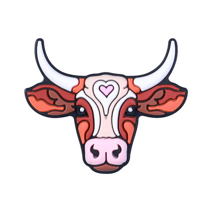 Silicone Focal Beads Farm Highland Cattle Square Cow Surprised Expression 20pcs 6