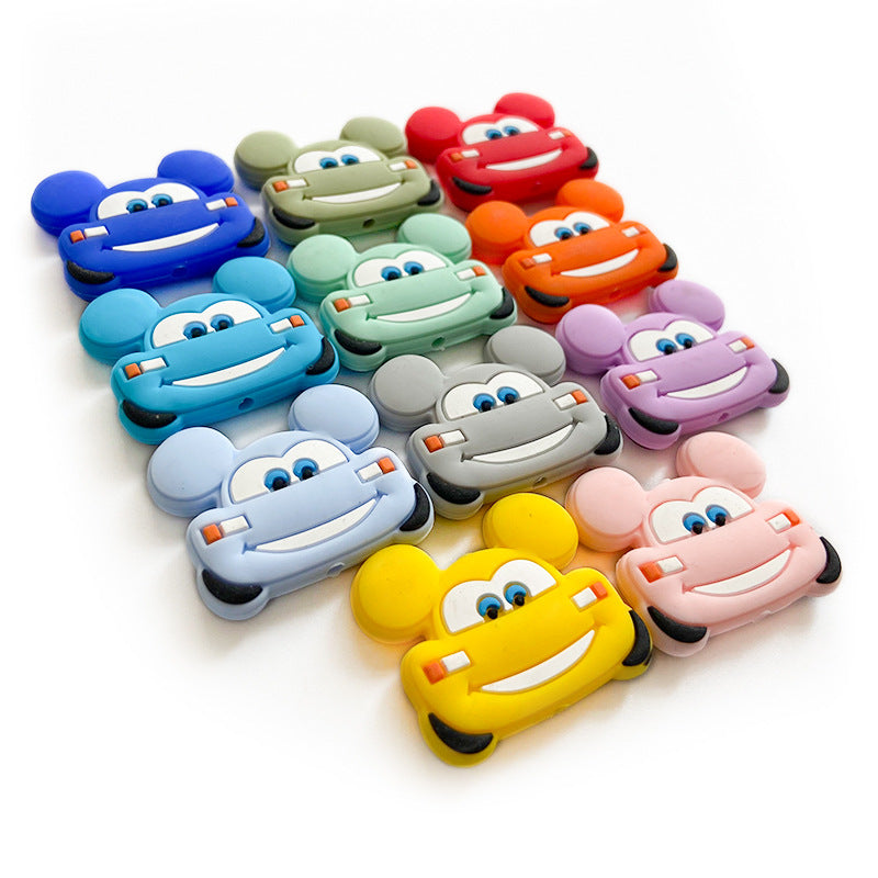 Silicone Focal Beads Automotive Car Design with Mouse Ears and Bright Expressions 20pcs 3