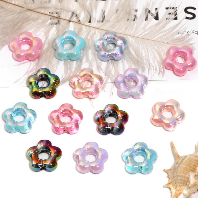 Plating Hollow Glitter Five Petal Flower Acrylic Beads 19mm 50pcs 4