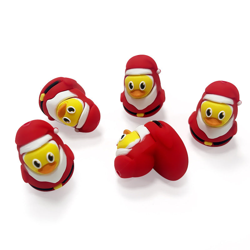 Silicone 3D Focal Beads Christmas Duck Wearing Santa Suit