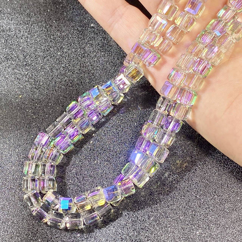 Square Transparent Glass Beads 8mm Clear Iridescent Shine 50pcs 4