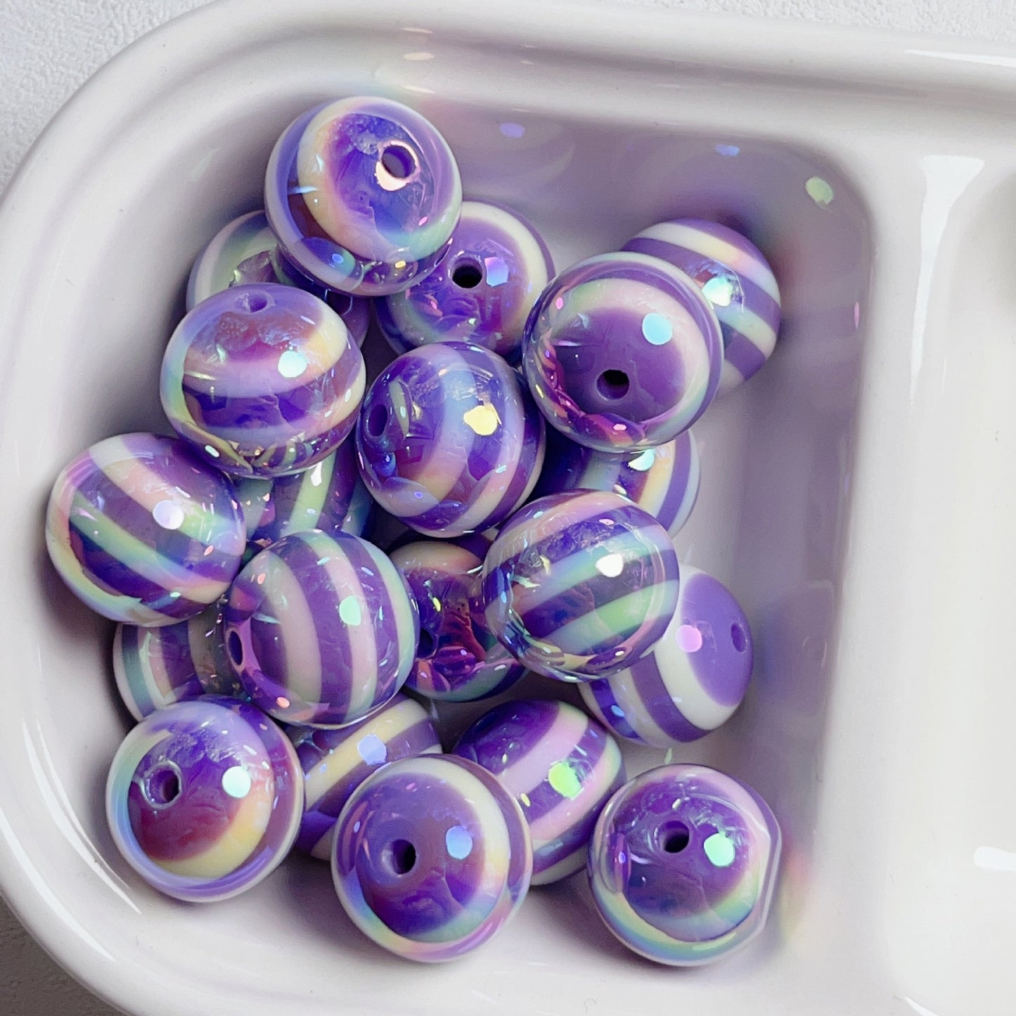 UV Plating Colorful Lollipop Striped Resin Beads 16mm 10pcs 30