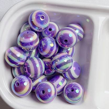 UV Plating Colorful Lollipop Striped Resin Beads 16mm 10pcs 30