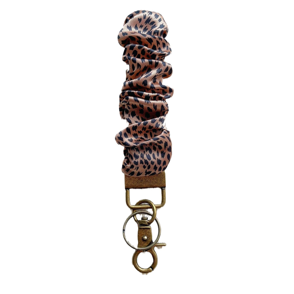 Plaid and Dotted Fabric Scrunchie Keychain with Vintage Brass Clasp 2pcs 5