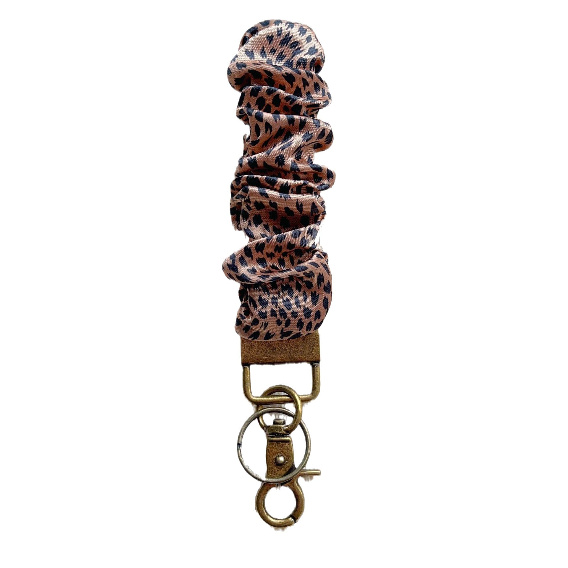 Plaid and Dotted Fabric Scrunchie Keychain with Vintage Brass Clasp 2pcs 5