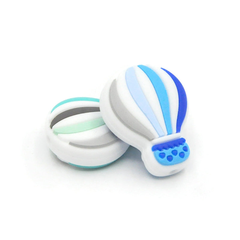 Silicone Focal Beads Hot Air Balloon Rainbow Stripes Scalloped Basket 20pcs 5