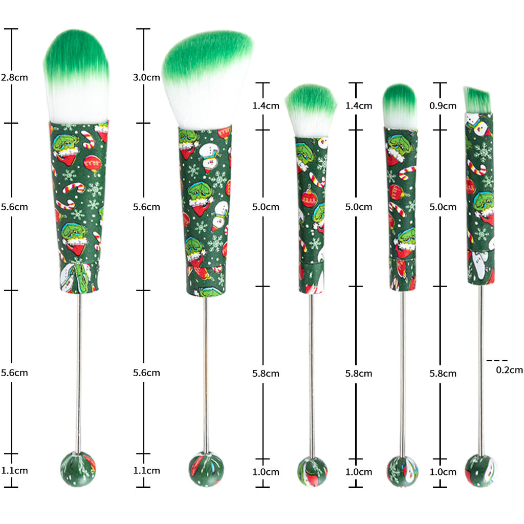 Beadable Makeup Brushes Halloween Christmas Themed Colorful Handles 5pcs 2