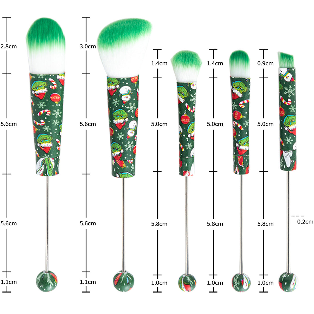 Beadable Makeup Brushes Halloween Christmas Themed Colorful Handles 5pcs 2