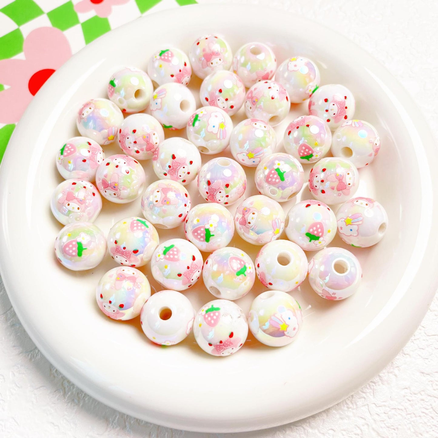 Printed Round Acrylic Beads 15mm Glossy Sanrio Characters 10pcs 8
