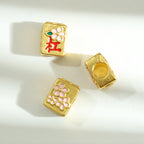 Cube Metal Beads 8x10mm Mahjong Large Hole Alloy Gold Tone 10pcs 2