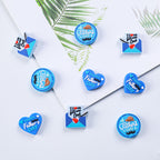 Silicone Focal Beads Fathers Day Blue Hearts and Letter Design 20pcs 2