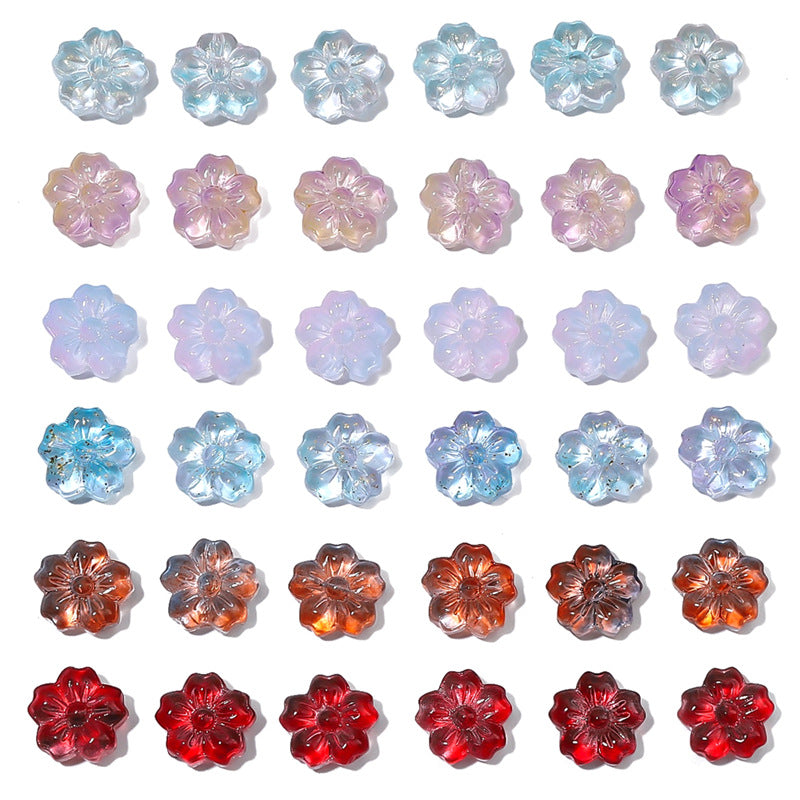 Transparent Cherry Blossom Glass Beads 14mm Gradient Pink Blue 10pcs 5