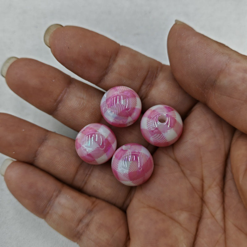 UV Plating Round Acrylic Beads 16mm Houndstooth Pattern 100pcs 7