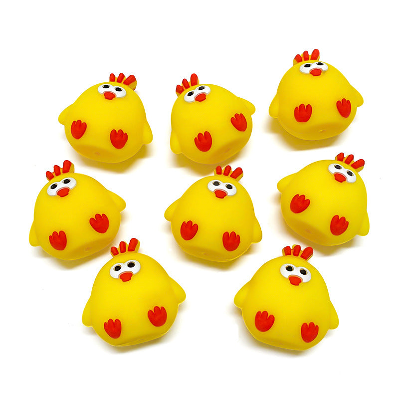 Silicone 3D Focal Beads Chick Rounded Form Red Feet 20pcs 4