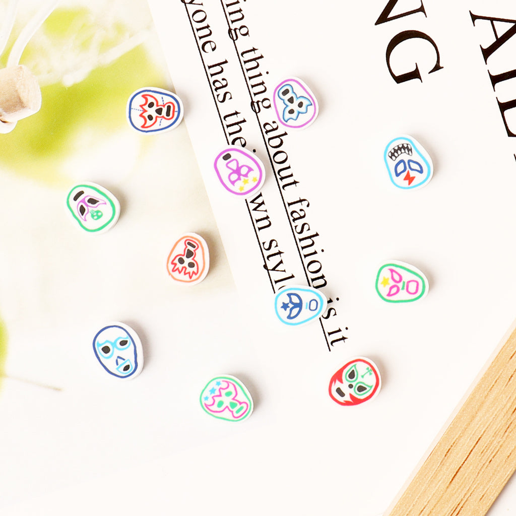 Flat Clay Beads 10mm Facial Painting Pattern Polymer 100pcs 4