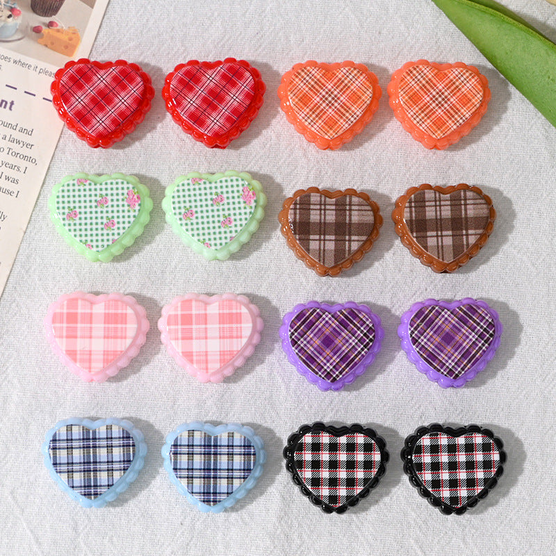 Checkered Lace Heart Acrylic Beads 26mm Colorful Mixed 10pcs 3