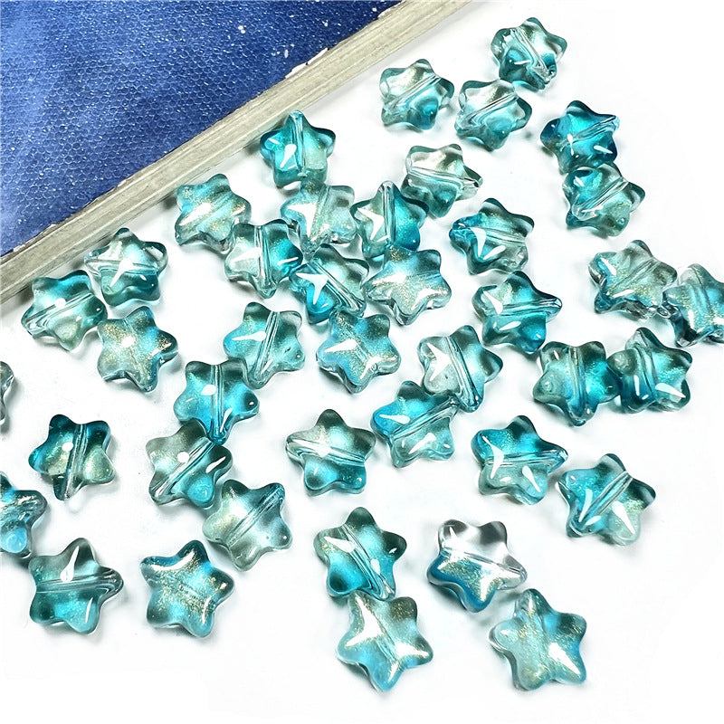 Small Star Czech Glass Beads 8mm Translucent Gold Flecked 50pcs 18